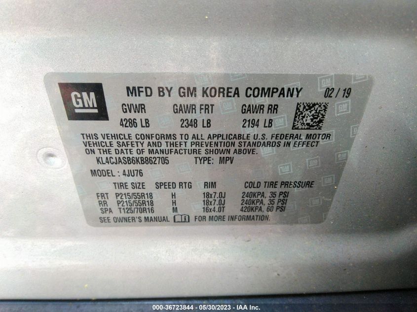 2019 BUICK ENCORE PREFERRED - KL4CJASB6KB862705