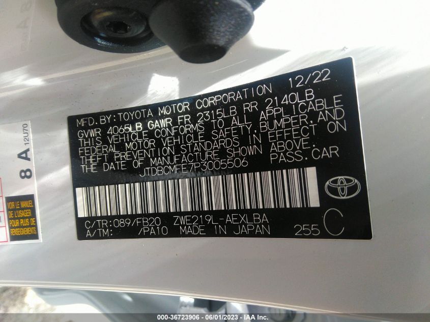 2023 TOYOTA COROLLA HYBRID - JTDBCMFE7P3005506