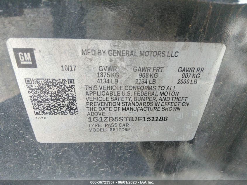 2018 CHEVROLET MALIBU LT - 1G1ZD5ST8JF151188