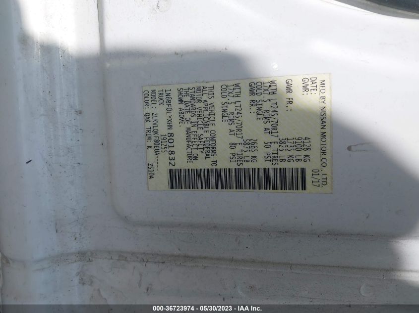 2017 NISSAN NV CARGO S 1N6BF0LYXHN801832