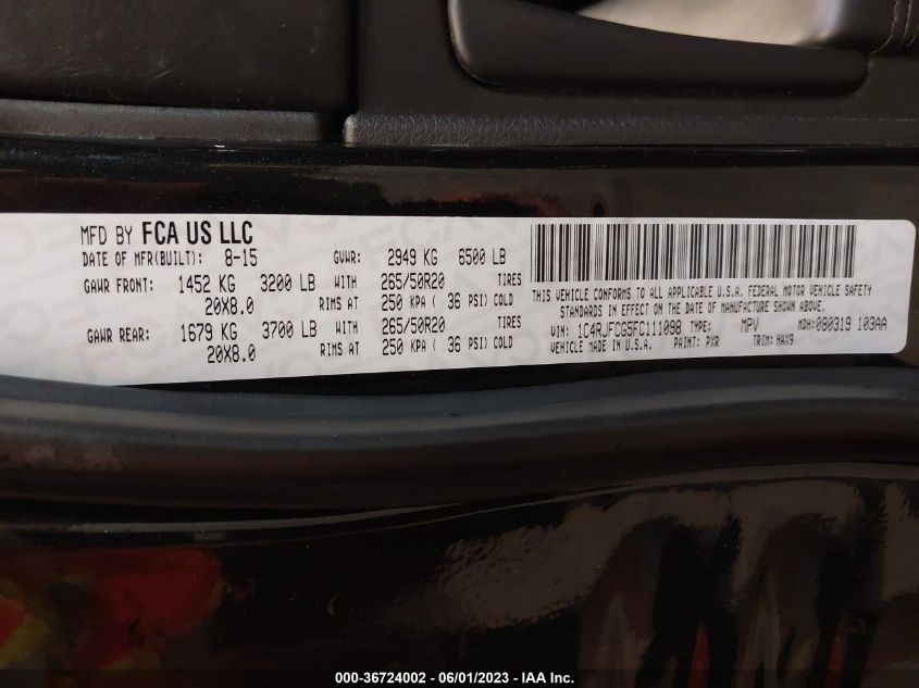 2015 JEEP GRAND CHEROKEE HIGH ALTITUDE - 1C4RJFCG5FC111098
