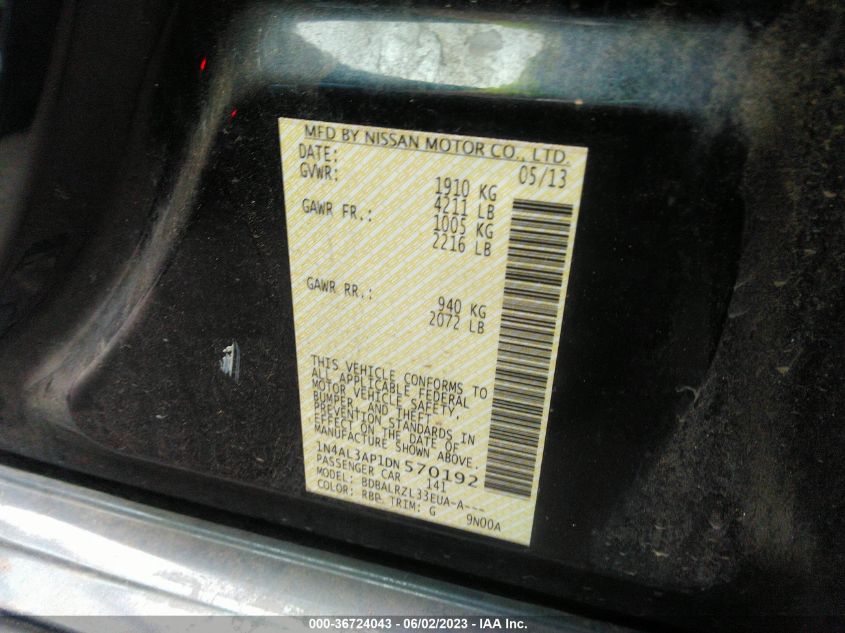 2013 NISSAN ALTIMA 2.5 S - 1N4AL3AP1DN570192