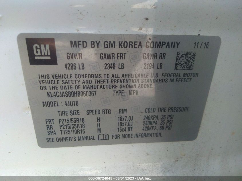 2017 BUICK ENCORE PREFERRED - KL4CJASB0HB060367