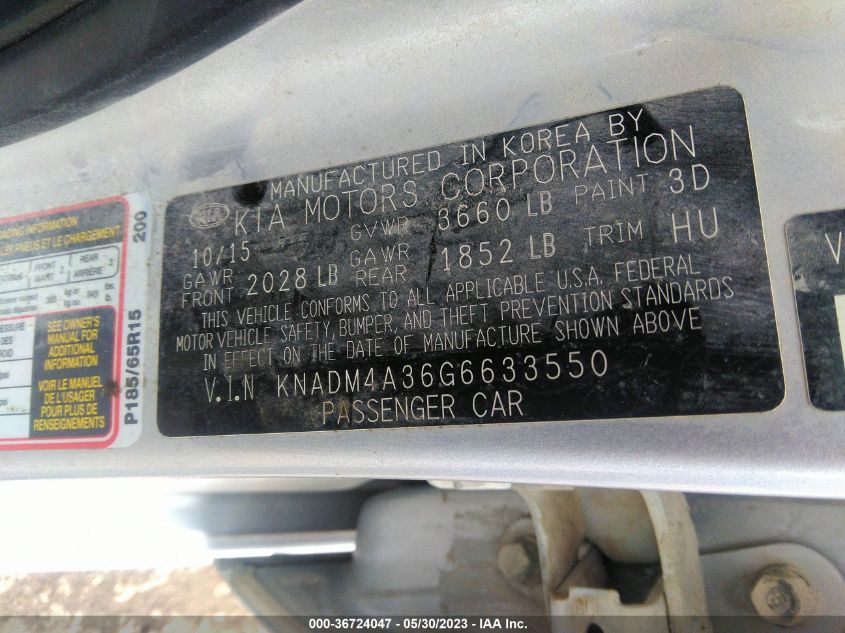 2016 KIA RIO LX - KNADM4A36G6633550