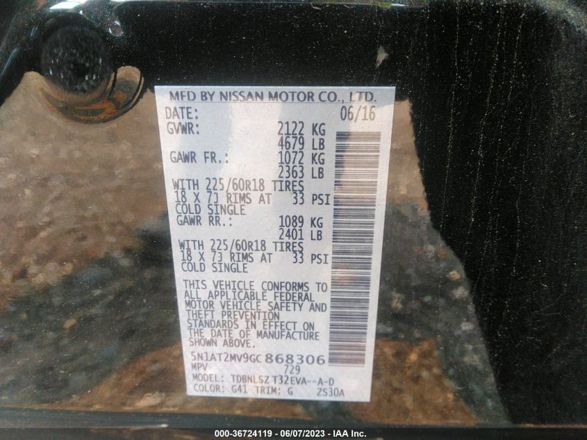 2016 NISSAN ROGUE SL - 5N1AT2MV9GC868306