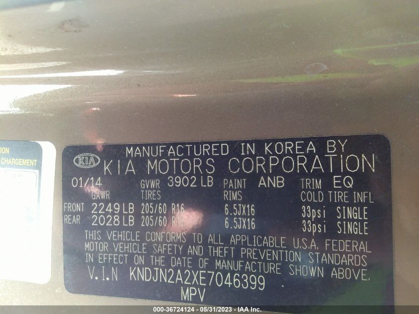 2014 KIA SOUL BASE - KNDJN2A2XE7046399