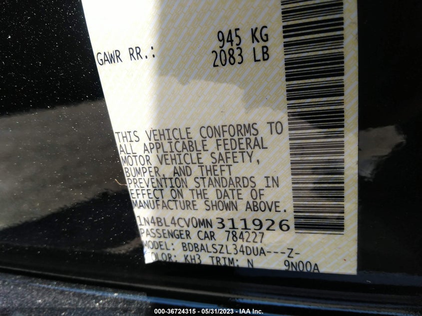 VIN 1N4BL4CV0MN311926 2021 NISSAN ALTIMA 2.5 SR