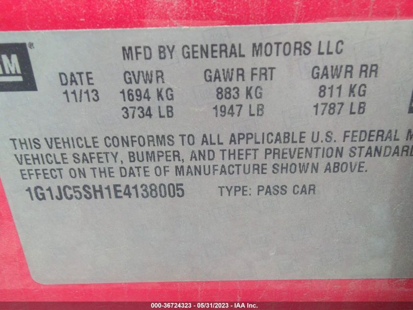 2014 CHEVROLET SONIC LT - 1G1JC5SH1E4138005