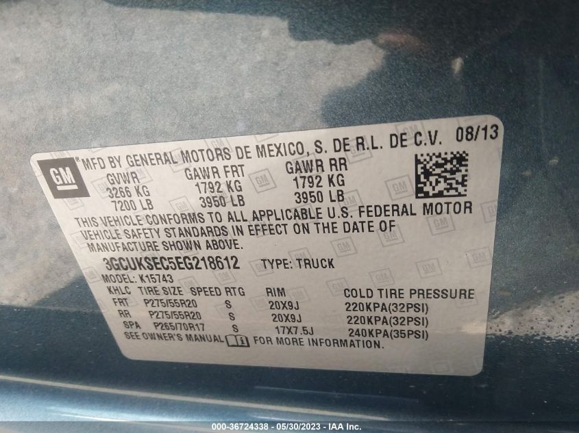 2014 CHEVROLET SILVERADO 1500 LTZ - 3GCUKSEC5EG218612