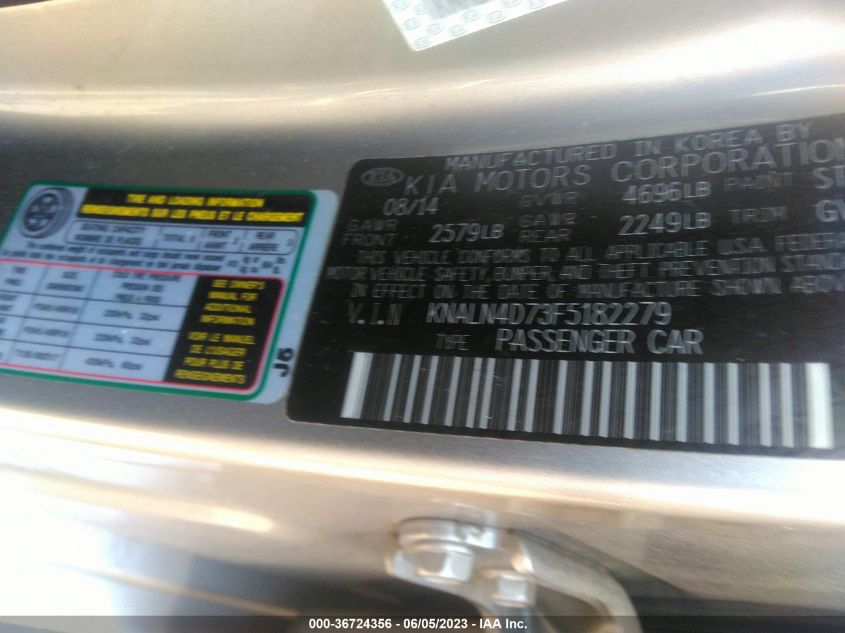 2015 KIA CADENZA PREMIUM KNALN4D73F5182279
