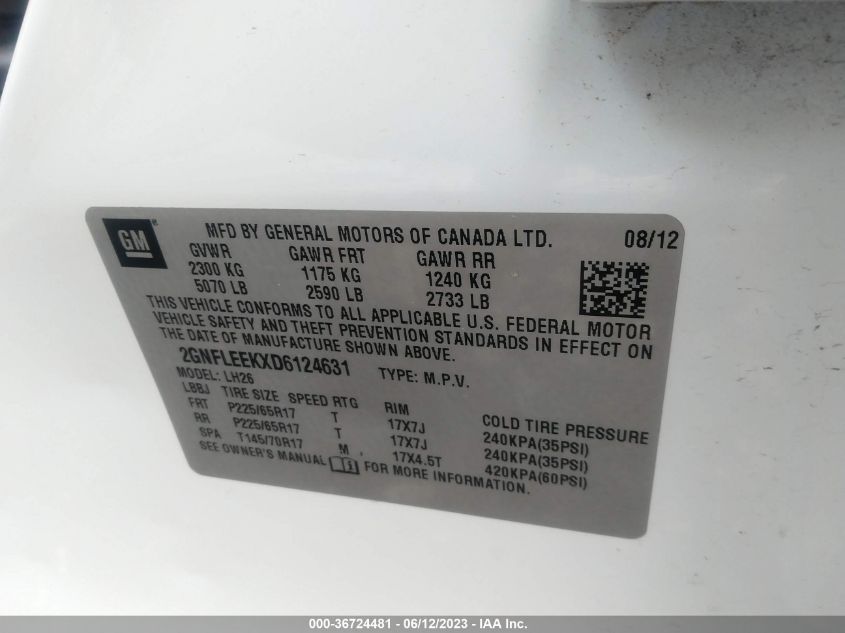 2013 CHEVROLET EQUINOX LT - 2GNFLEEKXD6124631