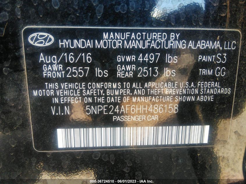 2017 HYUNDAI SONATA SE - 5NPE24AF6HH486158