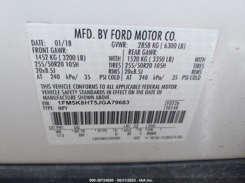 2018 FORD EXPLORER PLATINUM - 1FM5K8HT5JGA79683