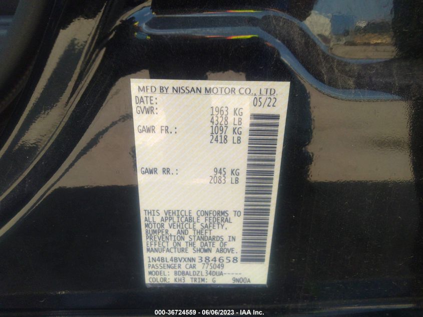 2022 NISSAN ALTIMA 2.5 S - 1N4BL4BVXNN364658