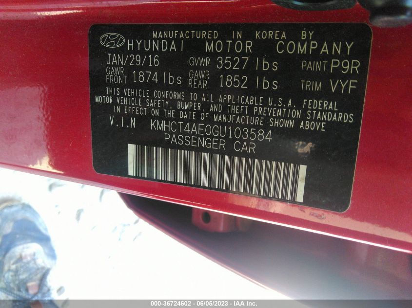 2016 HYUNDAI ACCENT SE - KMHCT4AE0GU103584