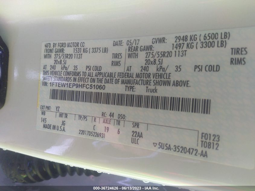 2017 FORD F-150 XL - 1FTEW1EP9HFC51060