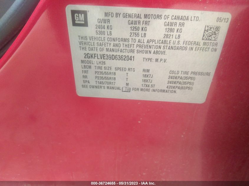 2013 GMC TERRAIN SLT - 2GKFLVE39D6362041