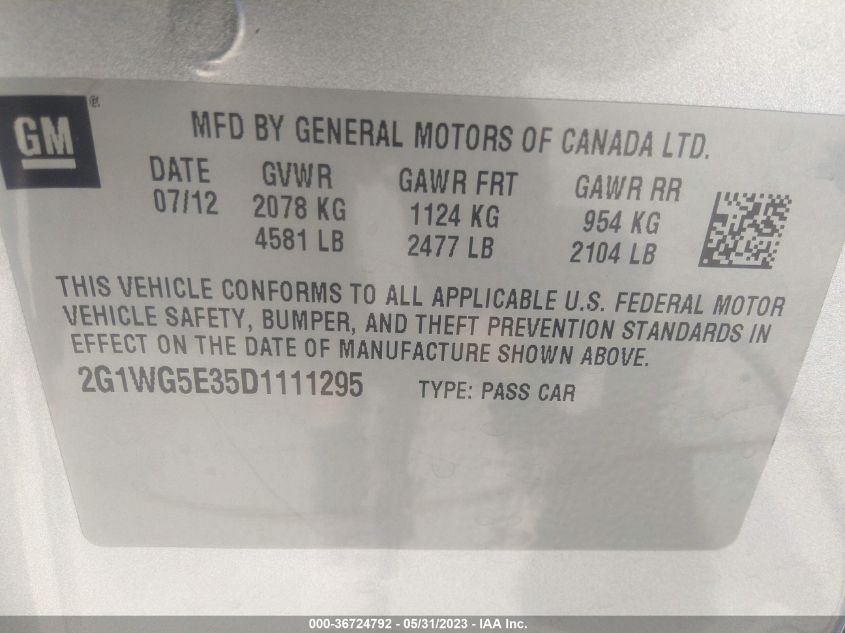 2013 CHEVROLET IMPALA LT - 2G1WG5E35D1111295