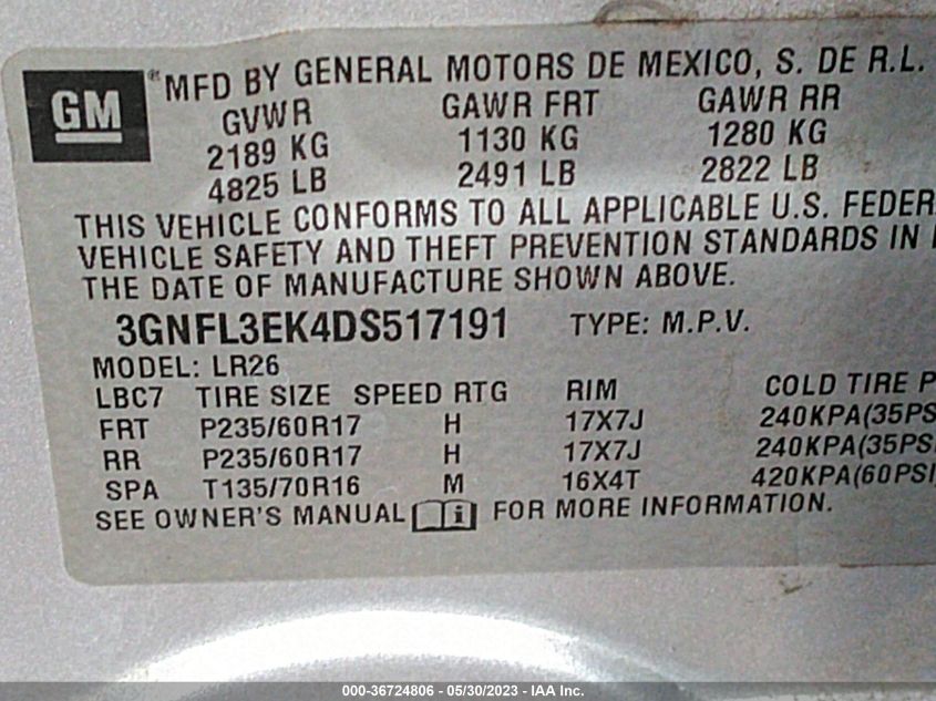 2013 CHEVROLET CAPTIVA LT - 3GNF13EK4DS517191