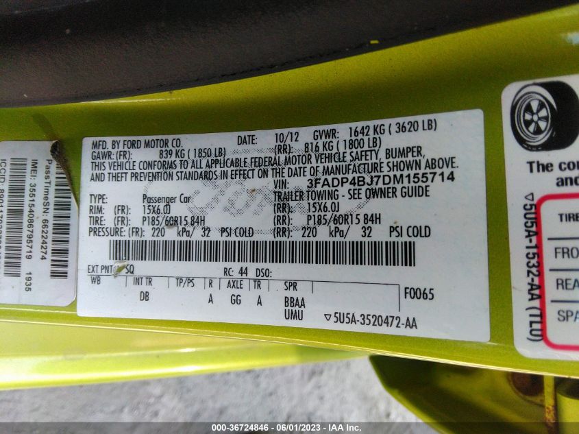2013 FORD FIESTA SE - 3FADP4BJ7DM155714