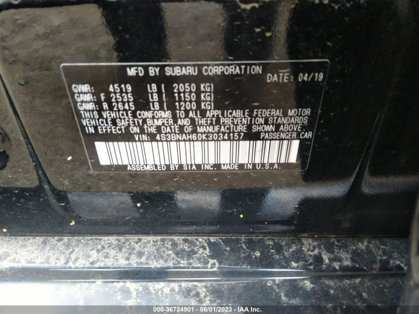 2019 SUBARU LEGACY PREMIUM - 4S3BNAH60K3034157