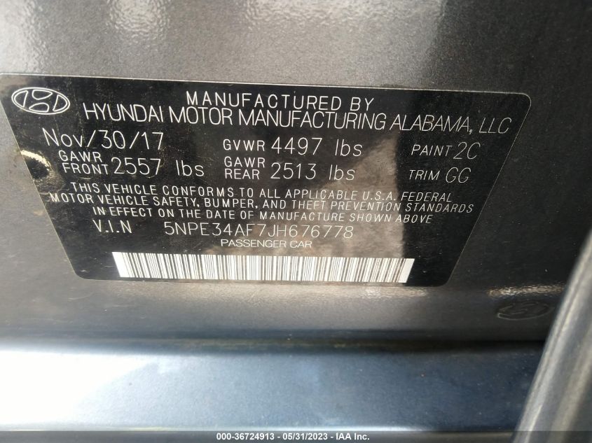 2018 HYUNDAI SONATA SEL - 5NPE34AF7JH676778