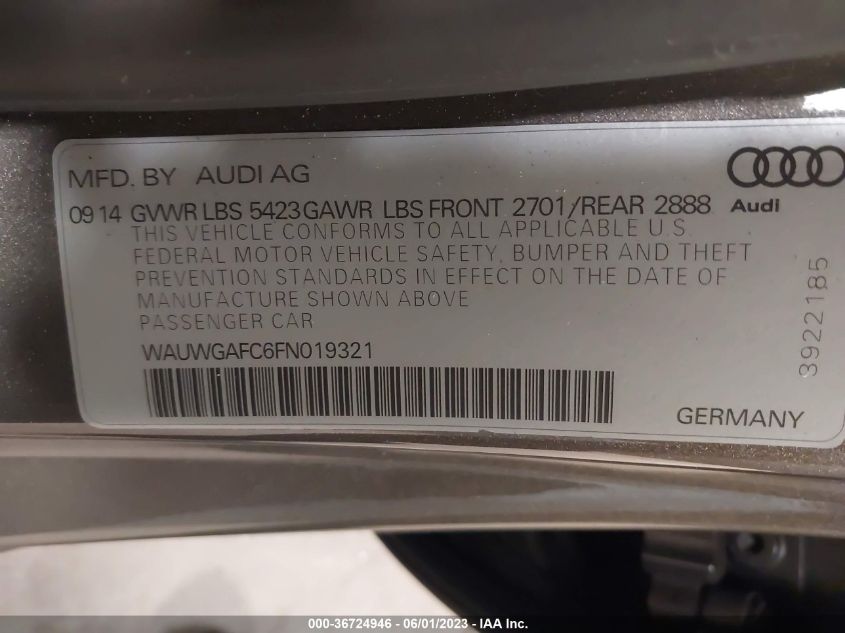 2015 AUDI A7 3.0 PREMIUM PLUS - WAUWGAFC6FN019321