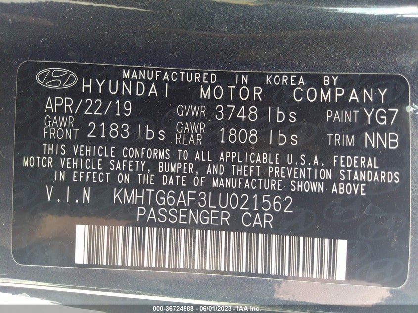 VIN KMHTG6AF3LU021562 2020 HYUNDAI VELOSTER 2.0