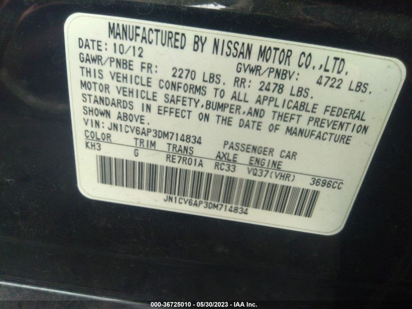 2013 INFINITI G37 SEDAN JOURNEY - JN1CV6AP3DM714834