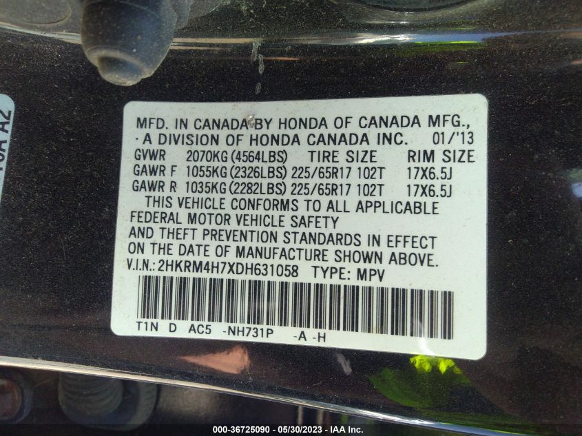 2013 HONDA CR-V EX-L - 2HKRM4H7XDH631058