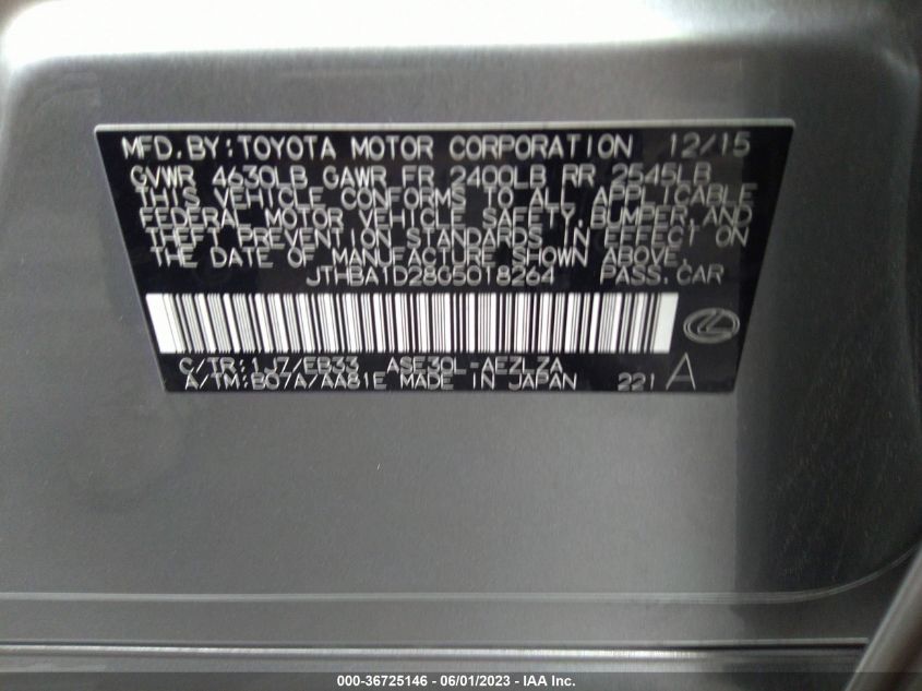 2016 LEXUS IS 200T - JTHBA1D28G5018264