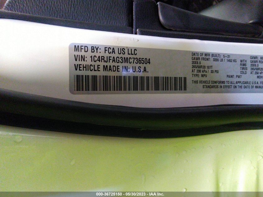 2021 JEEP GRAND CHEROKEE LAREDO X - 1C4RJFAG3MC736504