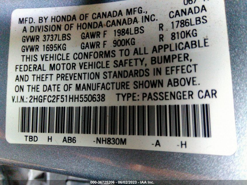2017 HONDA CIVIC SEDAN LX - 2HGFC2F51HH550638