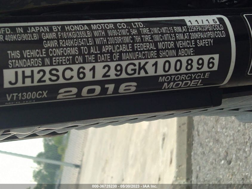 2016 HONDA VT1300 CX JH2SC6129GK100896