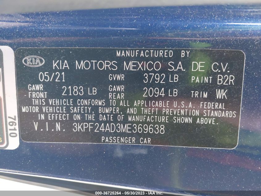2021 KIA FORTE LXS - 3KPF24AD3ME369638