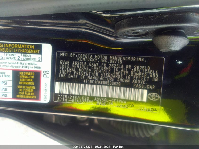 2016 TOYOTA CAMRY XLE/SE/LE/XSE - 4T1BF1FK6GU500829