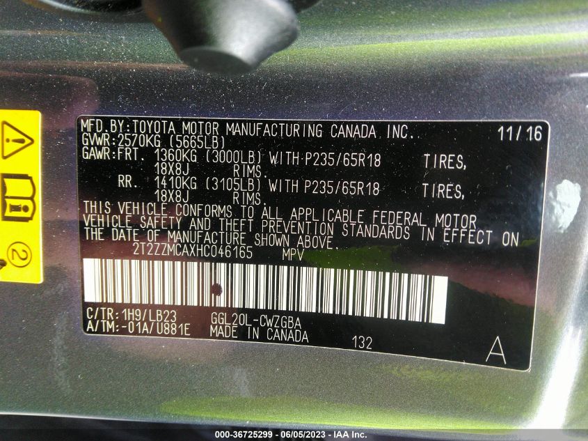 2017 LEXUS RX RX 350 - 2T2ZZMCAXHC046165