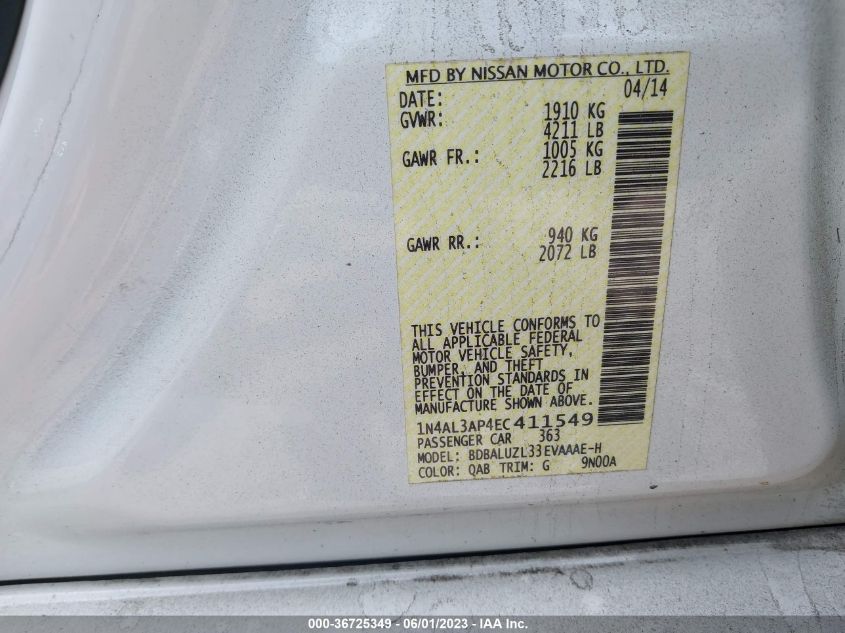 2014 NISSAN ALTIMA 2.5 SV - 1N4AL3AP4EC411549