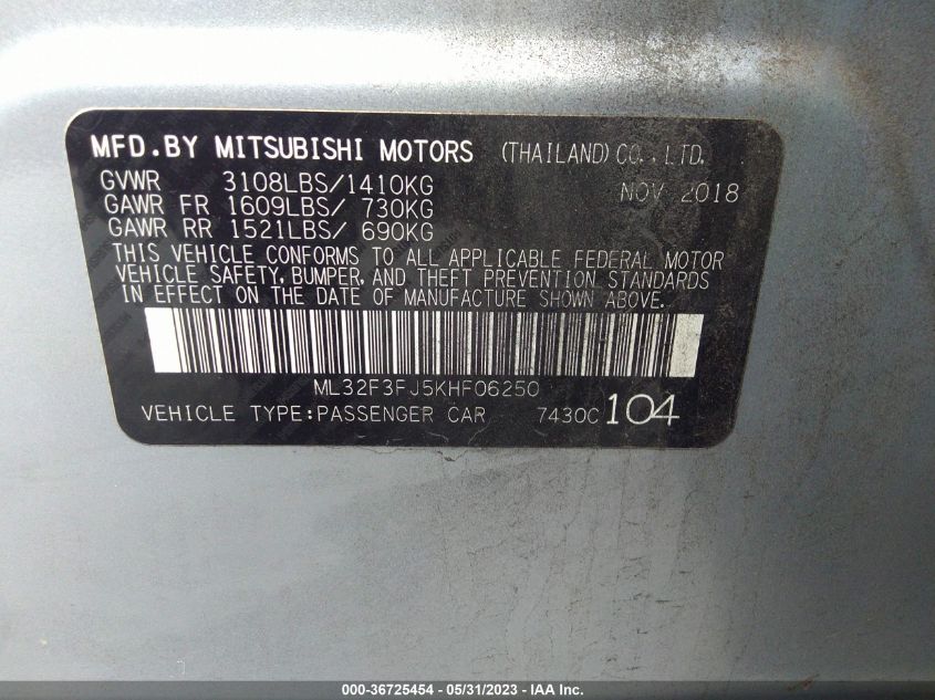 2019 MITSUBISHI MIRAGE G4 ES/RF - ML32F3FJ5KHF06250