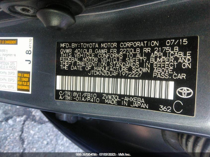 2015 TOYOTA PRIUS FOUR - JTDKN3DU4F1972227