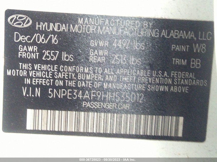 2017 HYUNDAI SONATA SPORT - 5NPE34AF9HH535012
