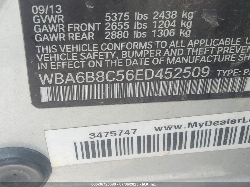 2014 BMW 6 SERIES 640I XDRIVE - WBA6B8C56ED452509