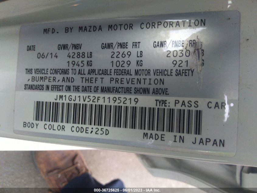 2015 MAZDA MAZDA6 I TOURING - JM1GJ1V52F1195219