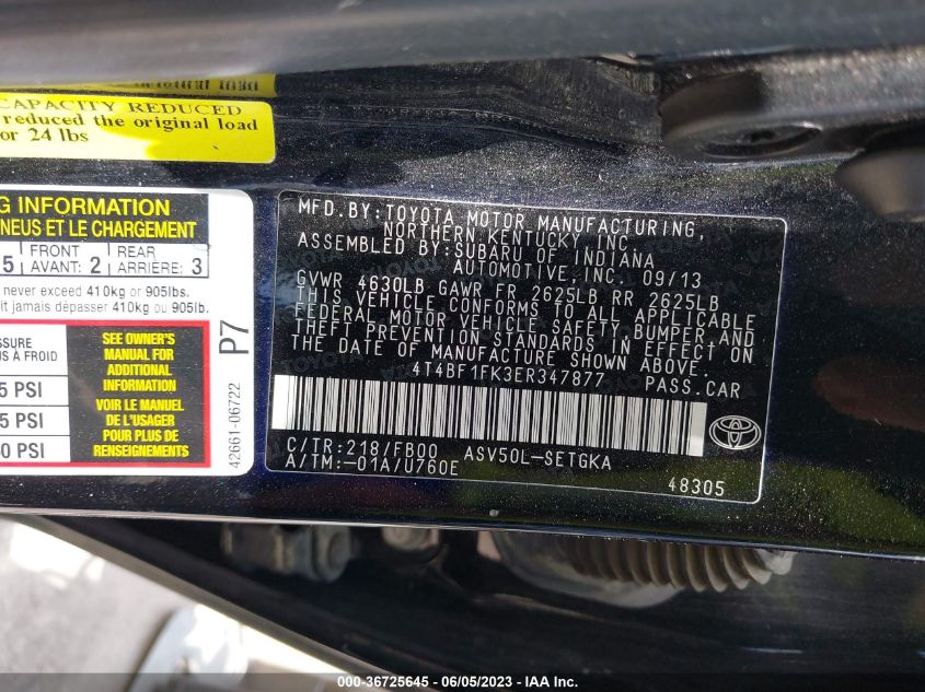 2014 TOYOTA CAMRY L/LE/XLE/SE/SE SPORT - 4T4BF1FK3ER347877