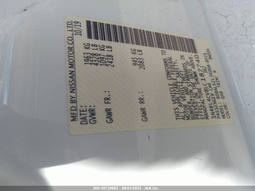 2020 NISSAN ALTIMA 2.5 SR - 1N4BL4CV8LC187740