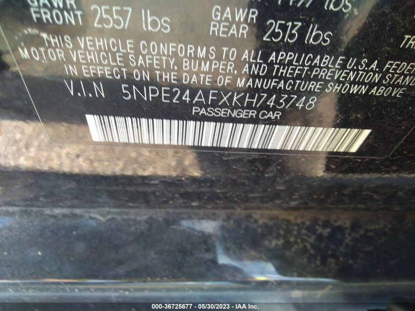 2019 HYUNDAI SONATA SE - 5NPE24AFXKH743748