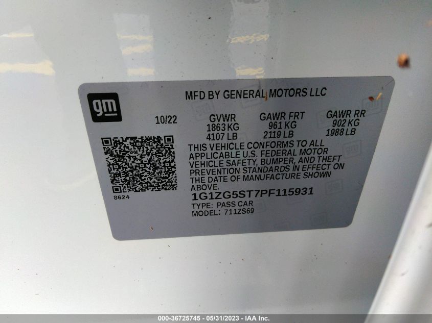 2023 CHEVROLET MALIBU RS - 1G1ZG5ST7PF115931