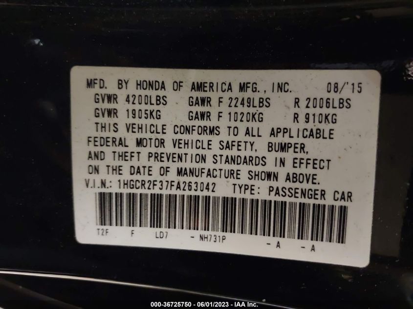 2015 HONDA ACCORD SEDAN LX - 1HGCR2F37FA263042