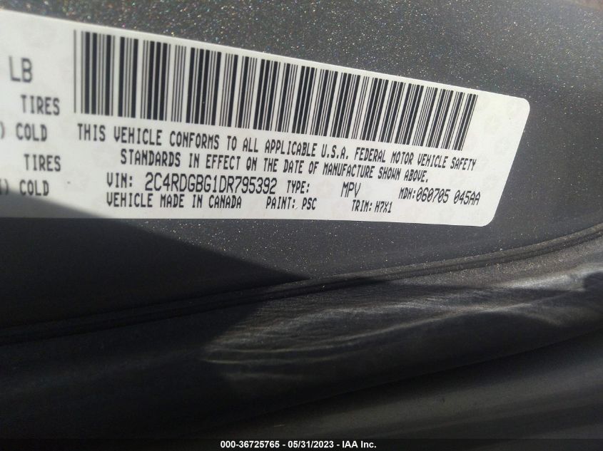 2013 DODGE GRAND CARAVAN AMERICAN VALUE PKG - 2C4RDGBG1DR795392