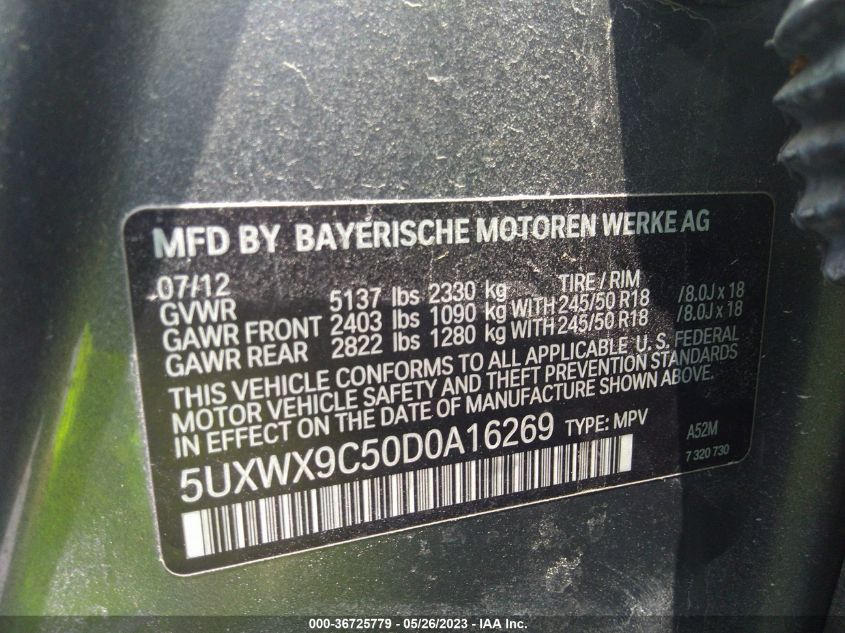 2013 BMW X3 XDRIVE28I - 5UXWX9C50D0A16269
